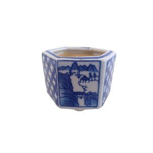 Vintage Delft Blue Porcelain Oriental Hand Painted Trinket Dish w Candle 2 x2.5"